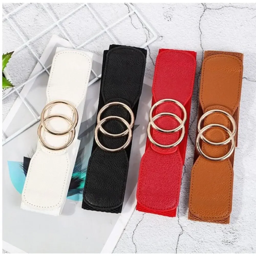 Belt Classic Faux Leather Classic Black Interlocking Circles Circular Metal
